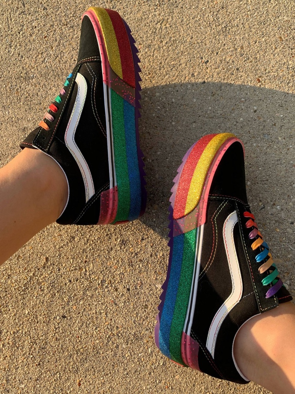 VANS Women’s 5 Old Skool Stacked Glitter Sneakers • Platform Suede Canvas Shoes - Picture 13 of 16